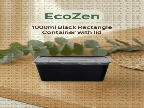 1000ml Black Rectangle Container with lid (100 pcs) - Eco-friendly packaging