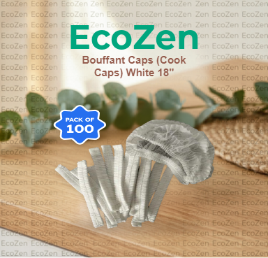 Bouffant Caps (Cook Caps) White 18" - Eco-friendly packaging
