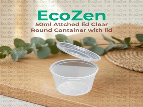 50ml Attched lid Clear Round Container with lid (100 pcs) - Eco-friendly packaging