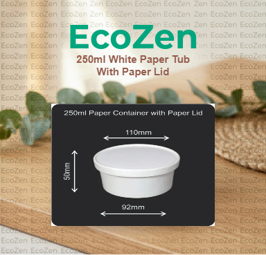 250ml White Paper Tub With Paper Lid - Eco-friendly packaging
