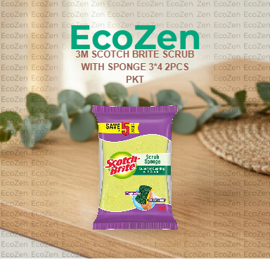 3M SCOTCH BRITE SCRUB WITH SPONGE 3*4 2PCS PKT - Eco-friendly packaging