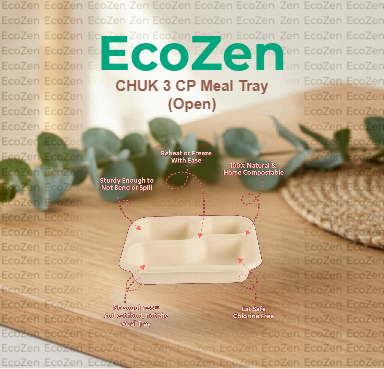 CHUK 3 CP Meal Tray (Open) - Eco-friendly packaging